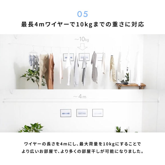 室内物干しワイヤー pid4m 森田アルミ morita 室内用物干し 部屋干し やさしい説明書付き 最長4m 耐荷重10kg グッドデザイン賞受賞 日本製