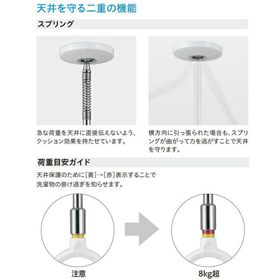 川口技研 ホスクリーン スポット型 SPC型 2本入り ホワイト 室内物干し 天井取付 長さ調整可能 460-640mm